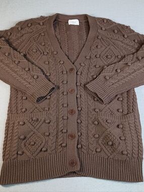 Aritzia Wilfred Alps Cardigan Sweater Wool Cable-Knit Cottagecore Grandma Size M
